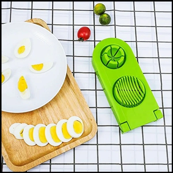 Mlti-Segment 2 in 1 Egg Cutter/Slicer with Stainless Steel Blade (Multi Color) Pack of 1 